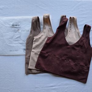 Women's Ribbed Camisole Trio - Burgundy, Beige, Taupe Bralette Layering